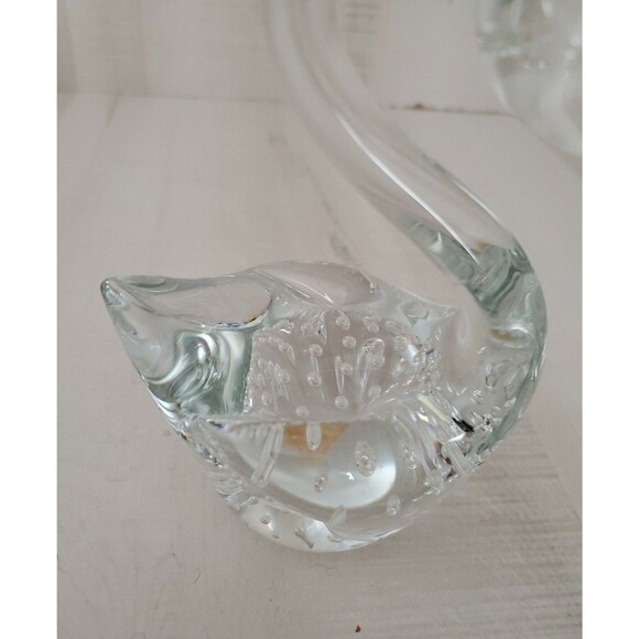 Vintage TANCO Controlled Bubble Clear Art Glass Swan Paperweight Made in Taiwan - Picture 3 of 6
